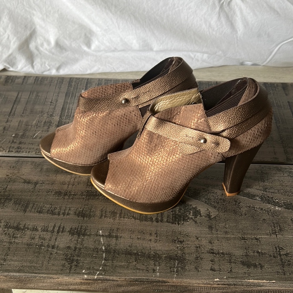 Brown gold bootie heels